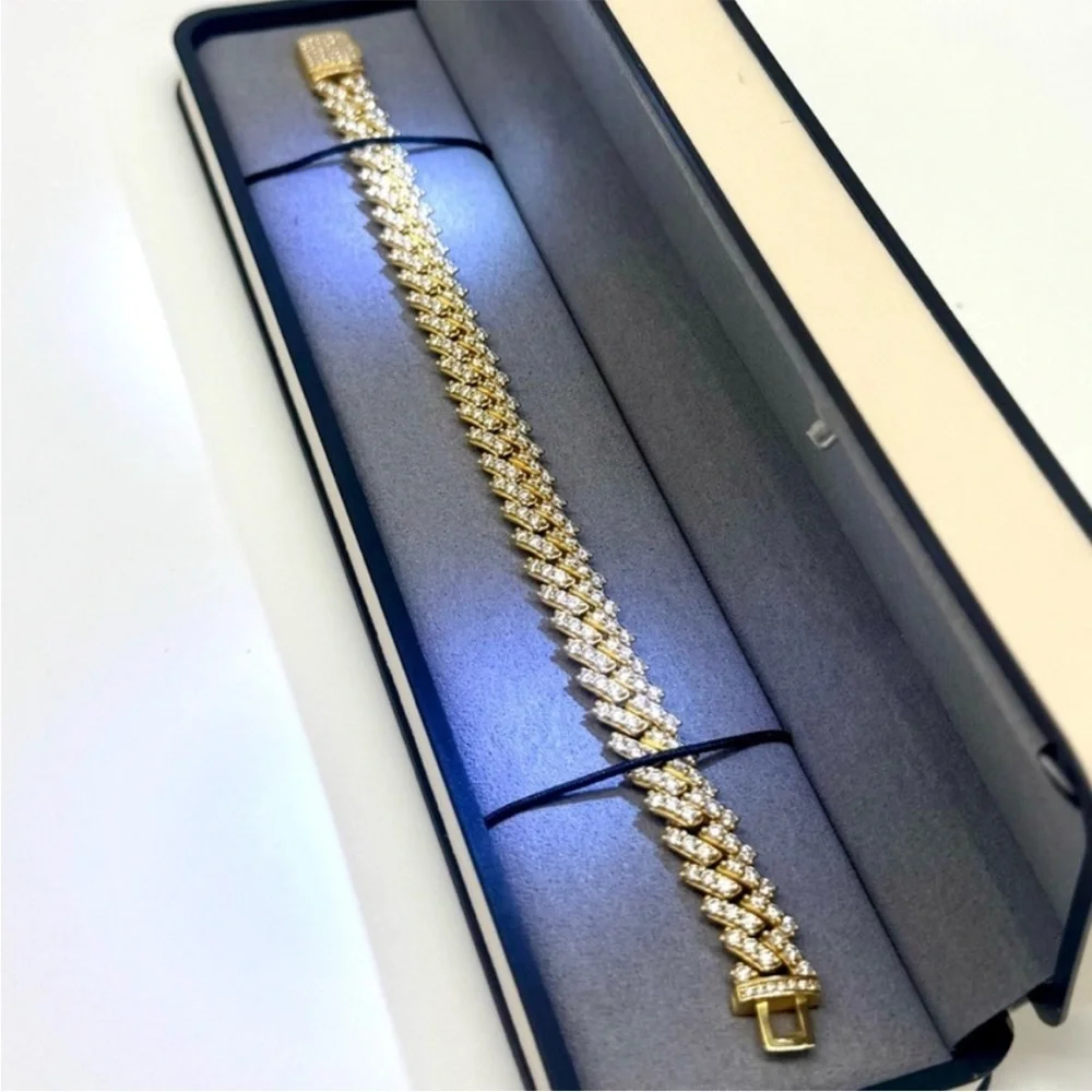 18K Gold Plated, 3.4CTW Moissanite Square Miami Cuban Bracelet
